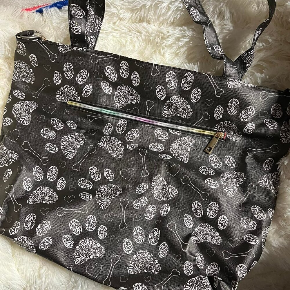 Black PU Leather Bag W/Paws & Bones